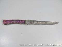 KNIFE 8" BLADE DAMASCUS FINISH - BLUE, MAGENTA, GREEN, RED & NATURAL HANDLE W/ SHEATH