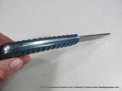 KNIFE 3-1/2" BLADE DAMASCUS FINISH - TWO TONE BLUE HANDLE W/ SHEATH