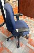 BLUE OFFICE CHAIR - ARM PADDING IS MISSING