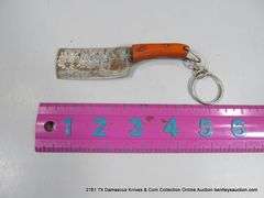 KNIFE 2" DAMASCUS FINISH  - RED HANDLE W/ KEYCHAIN SHEATH