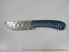 KNIFE 3-1/2" BLADE DAMASCUS FINISH - TWO TONE BLUE HANDLE W/ SHEATH