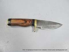 KNIFE 3" BLADE DAMASCUS FINISH - BROWN & BLACK HANDLE W/ CASE