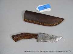 KNIFE 4" BLADE DAMASCUS FINISH - BROWN HANDLE W/ SHEATH