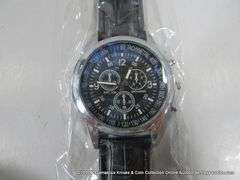 QUARTZ MENS WRISTWATCH W/ 3 SUB DIALS - BLACK BAND - DARK BLUE FACE