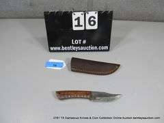 KNIFE 3-3/4" BLADE DAMASCUS FINISH - BROWN HANDLE W/ SHEATH