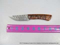 KNIFE 3-1/2" BLADE DAMASCUS FINISH - ORANGE & BLACK HANDLE W/ SHEATH