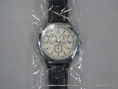 QUARTZ ANALOG MENS WRISTWATCH W/ 3 SUB DIALS - WHITE FACE - BROWN BAND