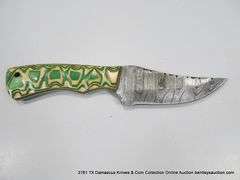 KNIFE 4" BLADE DAMASCUS FINISH - GREEN & NATURAL HANDLE W/ SHEATH