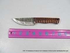 KNIFE 3-1/2" BLADE DAMASCUS FINISH - BROWN HANDLE W/ SHEATH