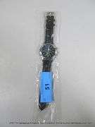 QUARTZ MENS WRISTWATCH W/ 3 SUB DIALS - BLACK BAND - DARK BLUE DIAL