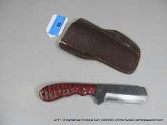 KNIFE 4" BLADE CARBON STEEL FINISH - RED & BLACK HANDLE W/ SHEATH