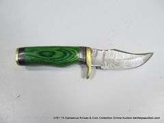 KNIFE 3" BLADE DAMASCUS FINISH - TWO TONE GREEN HANDLE W/ CASE