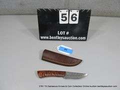 KNIFE 3-1/2" BLADE DAMASCUS FINISH - ORANGE & BLACK HANDLE W/ SHEATH