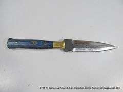 DOUBLE SIDED KNIFE 4" BLADE CARBON FINISH - BLUE HANDLE W/ SHEATH