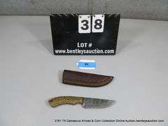 KNIFE 4" BLADE DAMASCUS FINISH - ORANGE, BLACK & NATURAL HANDLE W/ SHEATH