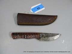 KNIFE 3-1/2" BLADE DAMASCUS FINISH - BROWN HANDLE W/ SHEATH