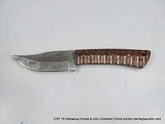 KNIFE 3-1/2" BLADE DAMASCUS FINISH - BROWN HANDLE W/ SHEATH