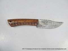 KNIFE 3-3/4" BLADE DAMASCUS FINISH - BROWN HANDLE W/ SHEATH