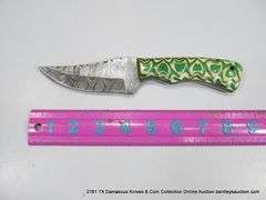 KNIFE 4" BLADE DAMASCUS FINISH - GREEN & NATURAL HANDLE W/ SHEATH