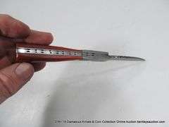 KNIFE 3-1/2" FOLDING BLADE DAMASCUS FINISH - RED HANDLE W/ CASE