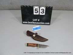 KNIFE 3" BLADE DAMASCUS FINISH - BROWN & BLACK HANDLE W/ CASE