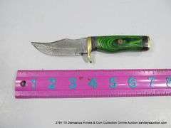 KNIFE 3" BLADE DAMASCUS FINISH - TWO TONE GREEN HANDLE W/ CASE