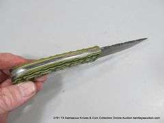 KNIFE 3-1/2" BLADE DAMASCUS FINISH - GREEN & WHITE HANDEL W/ SHEATH