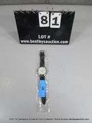 QUARTZ MENS WRISTWATCH W/ 3 SUB DIALS - BLACK BAND - WHITE FACE