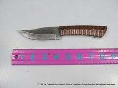 KNIFE 3-1/2" BLADE DAMASCUS FINISH - BROWN HANDLE W/ SHEATH