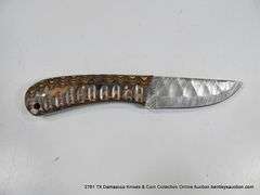 KNIFE 3" BLADE DAMASCUS FINISH - ORANGE & BLACK HANDLE W/ SHEATH