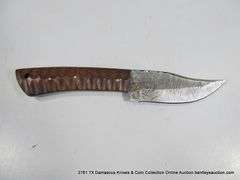 KNIFE 3-1/2" BLADE DAMASCUS FINISH - BROWN HANDLE W/ SHEATH