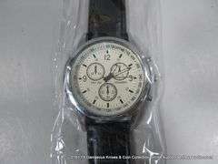 QUARTZ MENS WRISTWATCH W/ 3 SUB DIALS - BLACK BAND - WHITE FACE