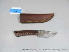 KNIFE 3-1/2" BLADE DAMASCUS FINISH - BROWN HANDLE W/ SHEATH