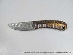 KNIFE 3" BLADE DAMASCUS FINISH - ORANGE & BLACK HANDLE W/ SHEATH