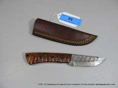 KNIFE 3-1/2" BLADE DAMASCUS FINISH - ORANGE & BLACK HANDLE W/ SHEATH