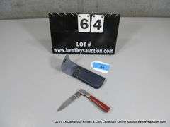 KNIFE 3-1/2" FOLDING BLADE DAMASCUS FINISH - RED HANDLE W/ CASE
