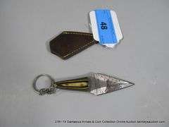KNIFE 2" DOUBLE SIDED BLADE DAMASCUS FINISH - BLACK & WHITE HANDLE W/ SHEATH