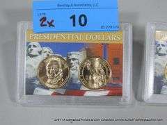 WHITMAN DISPLAYS: PRESIDENTIAL GOLDEN DOLLARS - (2) JAMES MADISON & (2) JOHN ADAMS (4 COINS TOTAL)