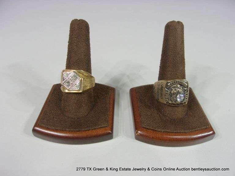 LOT 2: MEN'S RINGS - 10K YELLOW GOLD HIGH SCHOOL RINGS, BROWNWOOD, 1986,
