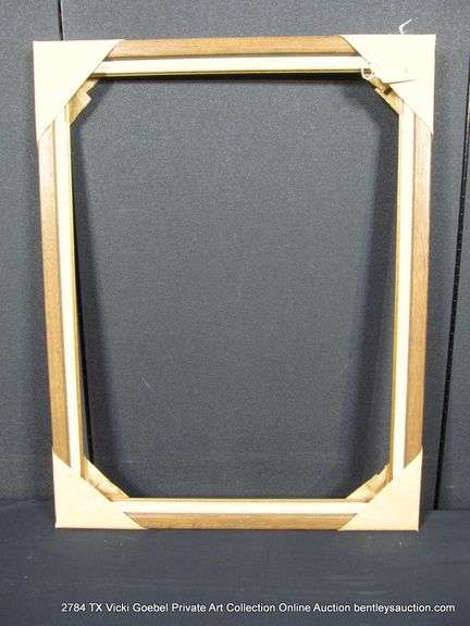 STAINED OAK, W/ CREAM LINEN INLAY, WOODEN FRAME 21 X 27