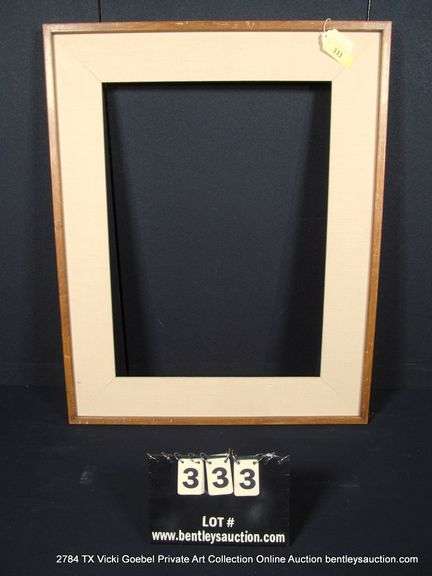 STAINED OAK, W/ THICK LINEN INLAY, WOODEN FRAME 28 X 35