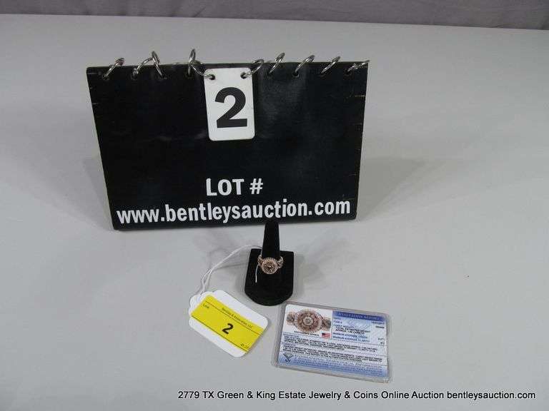 14KT ROSE GOLD LADIES' DINNER RING: CHOCOLATE & WHITE DIAMONDS, 1.95 TOTAL CT., SIZE 6 3/4