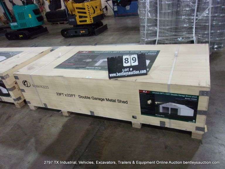 KJ ALLMETAL UNUSED DOUBLE GARAGE SHED, KJ MODEL: K2223, 23FT. X 22FT.
