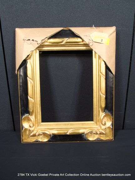 BLACK & GOLD PAINTED, CARVED WOODEN FRAME 16 X 19