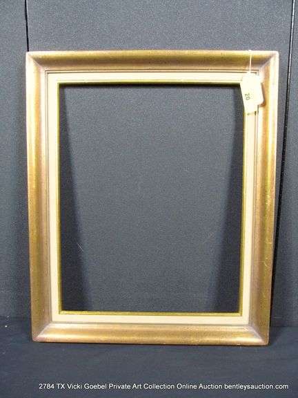 BRONZE PAINTED, W/ TAN VELVET INLAY, CARVED WOODEN FRAME 21 X 25