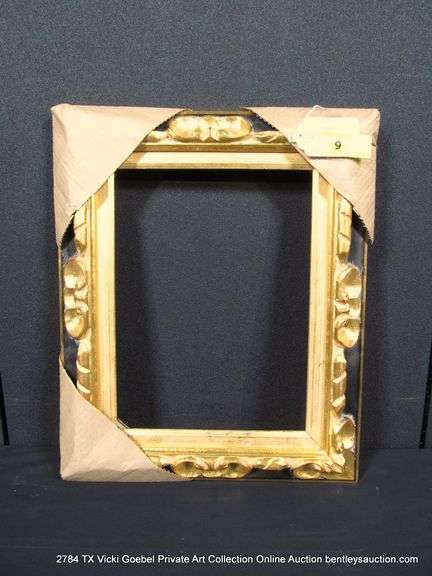 BLACK & GOLD PAINTED, CARVED WOODEN FRAME 14 X 17