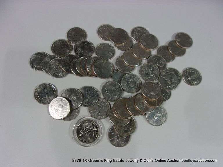 BAG: 52 MIXED WASHINGTON QUARTERS, MAINLY STATES COMMEMORATIVE