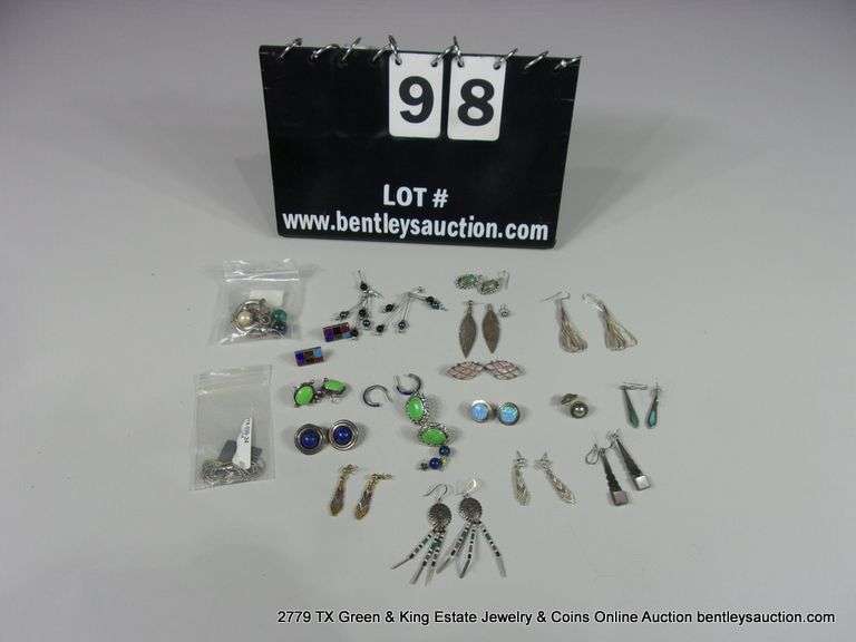 BAG: 20 PAIR SOUTHWEST DESIGN SILVER & STONE EARRINGS