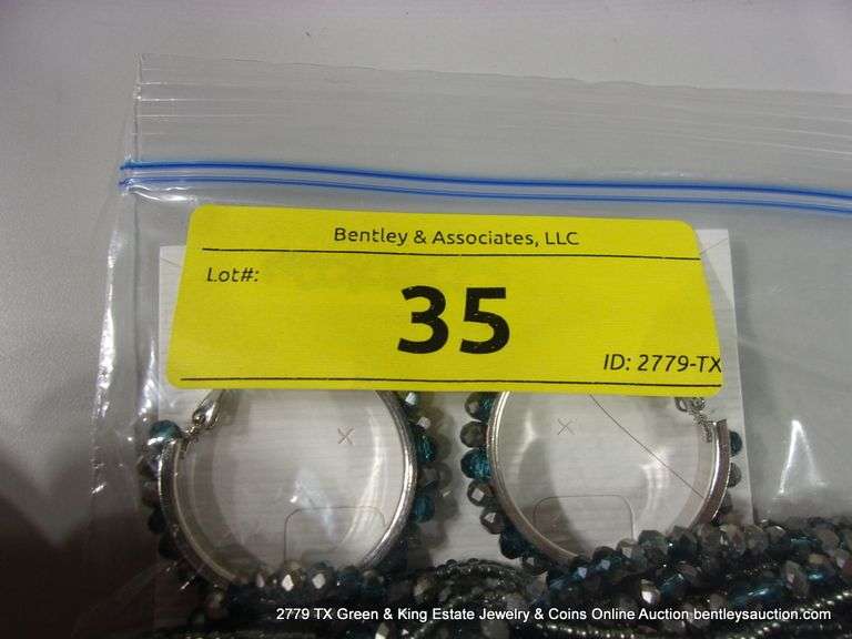 LOT 3: GLAMOUR SPARKLE BLUE & SILVER MULTI-STRAND BEADED NECKLACE, BRACELET, & EARRING SET