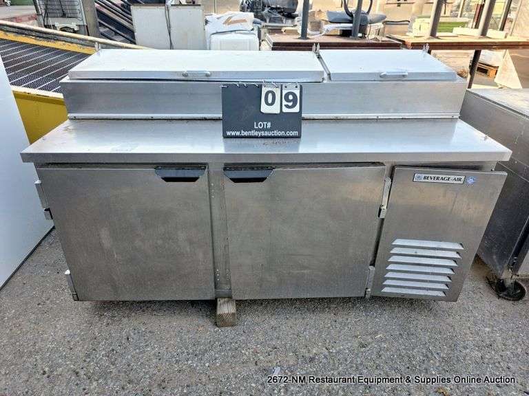 BEVERAGE AIR 2-DOOR PREP TABLE/COOLER ON WHEELS